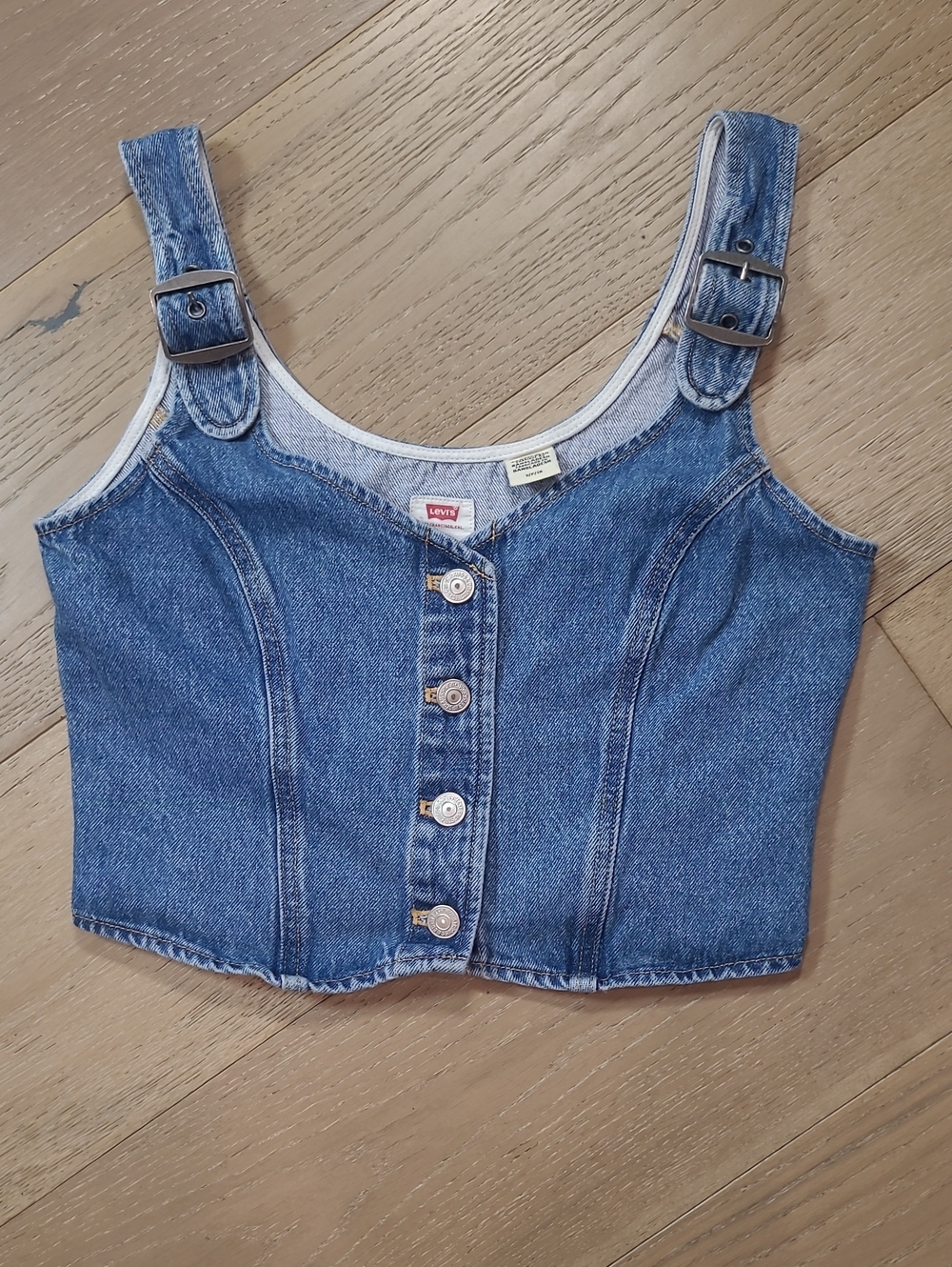 Levi's Halter Top Women's sz S Denim Button-Front Cropped Tank w/Buckle Straps